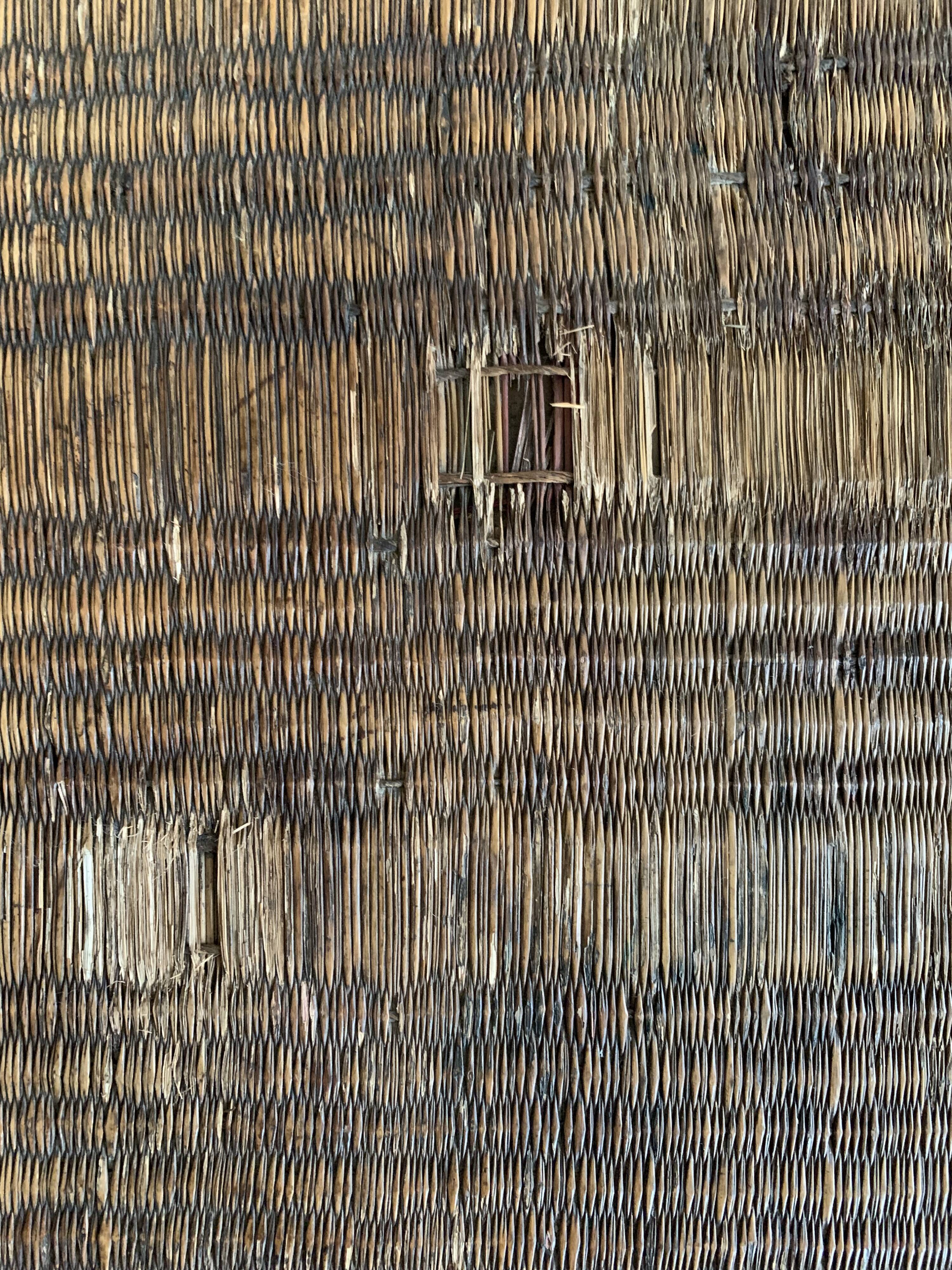 Folding table in bamboo-style wood and woven top, Napoleon III