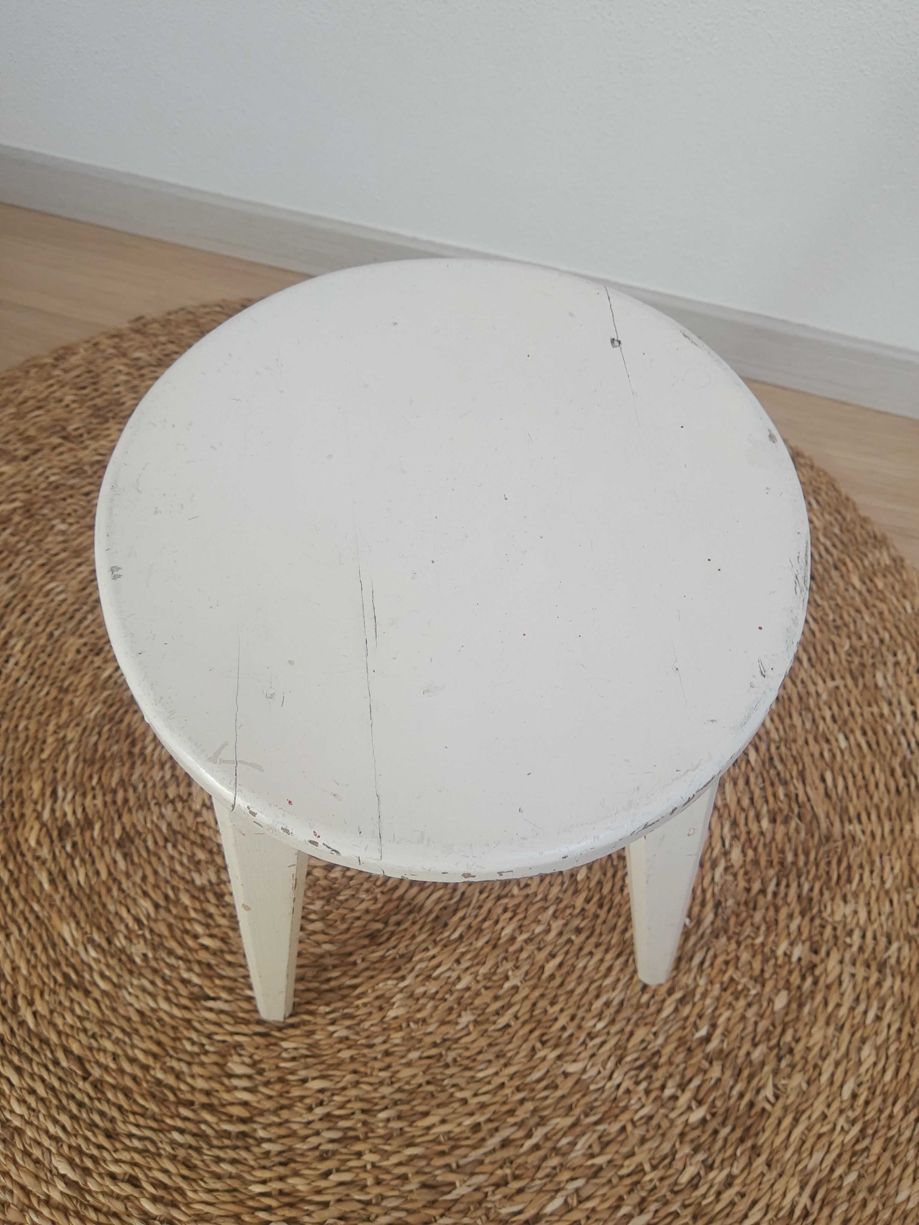 Vintage white farm stool