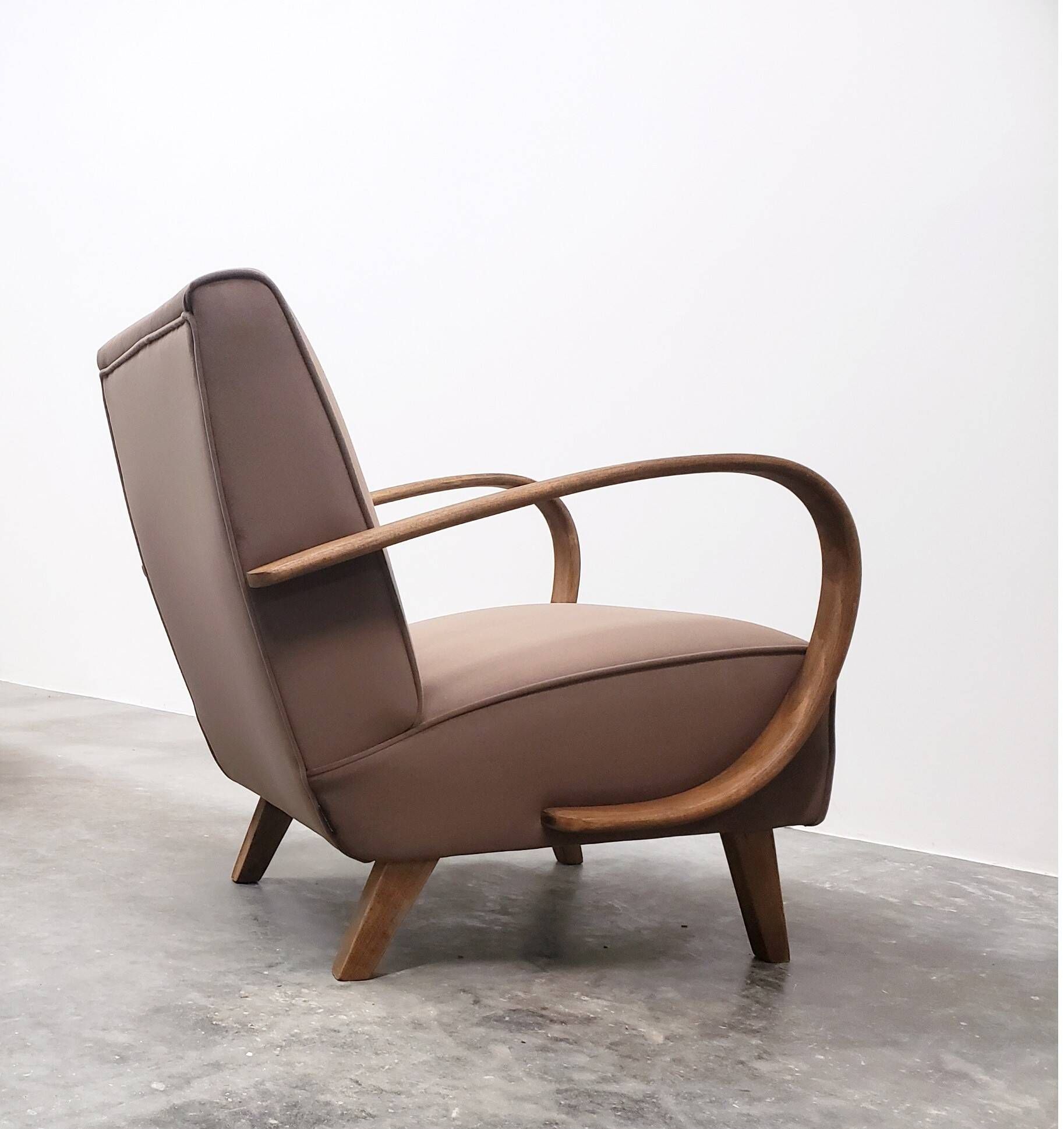 1930 Jindrich Halabala Bentwood Armchair in Dark Beige Velvet