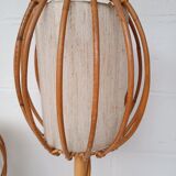 Lampadaire  bambou et rotin   2 feux années 60