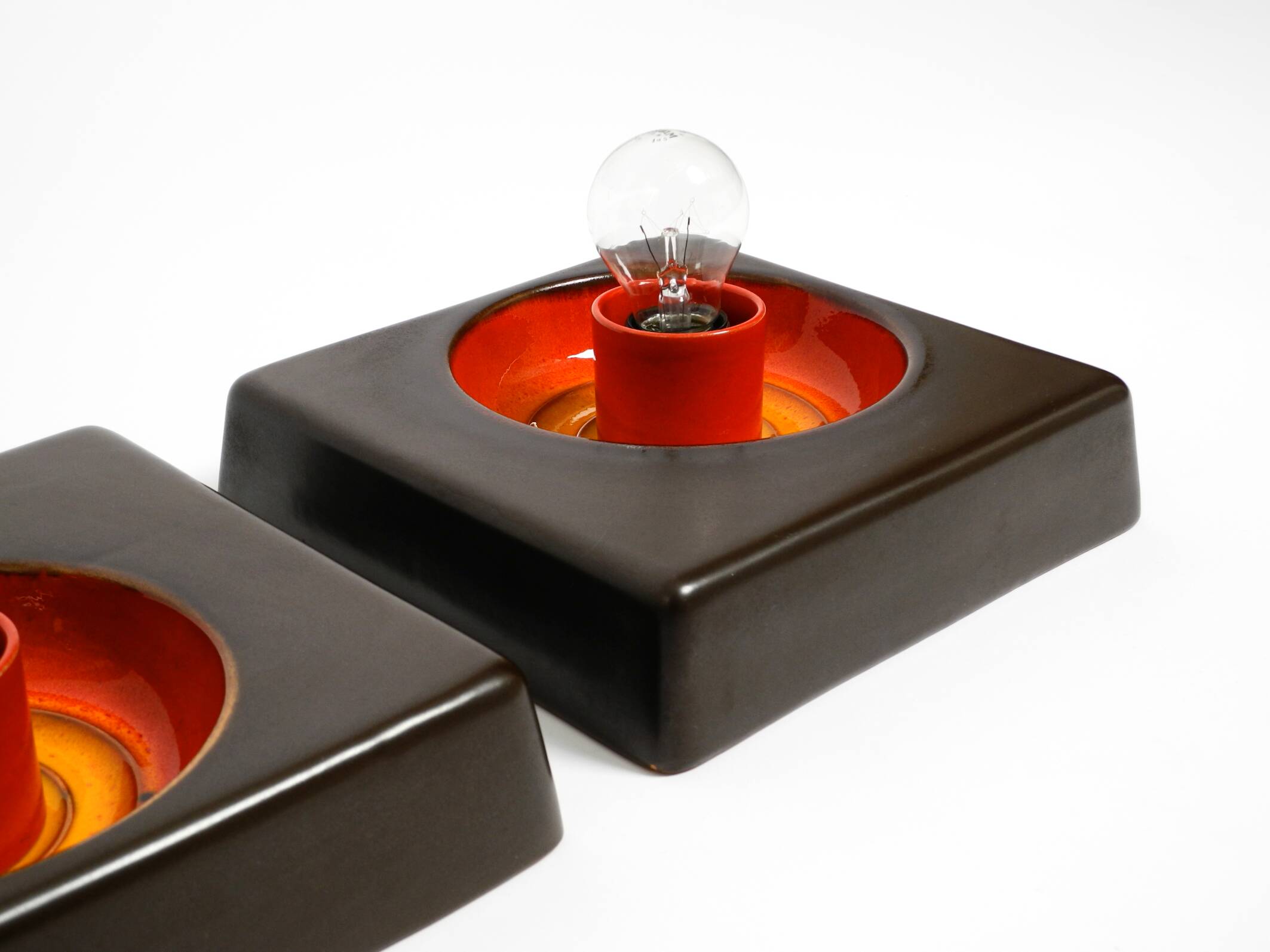 Two beautiful original 1970s Space Age ceramic wall lamps