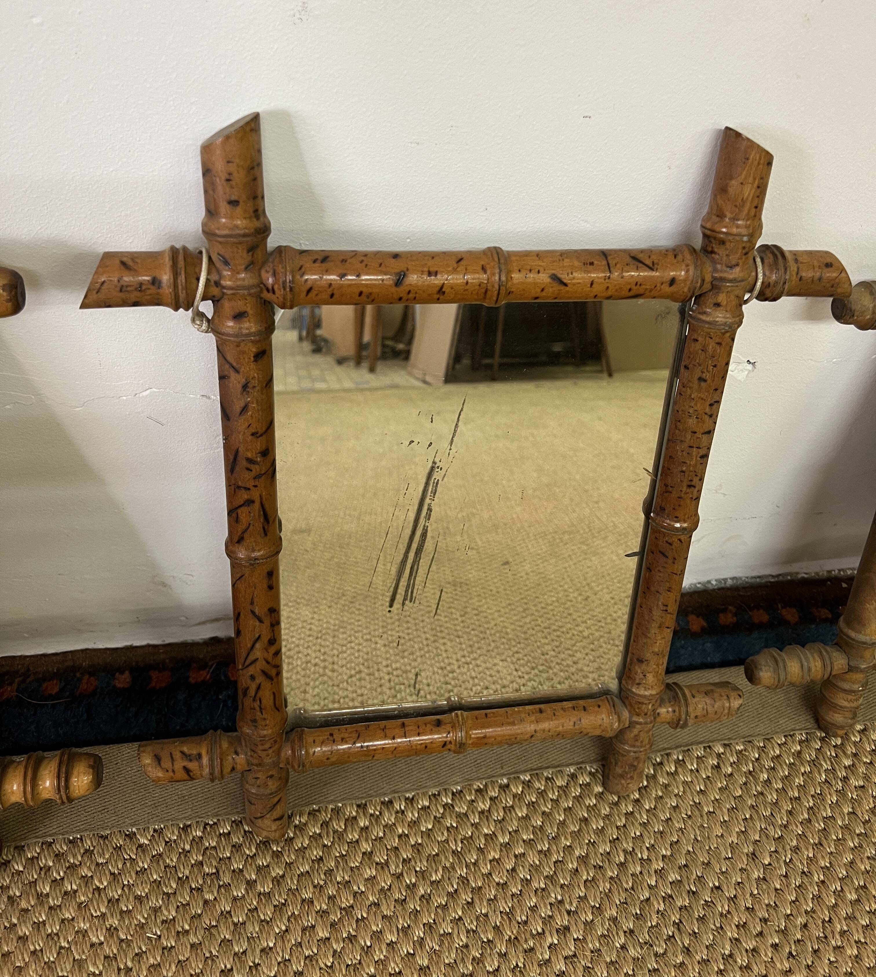 Suite of three antique mirrors in bamboo and rattan
