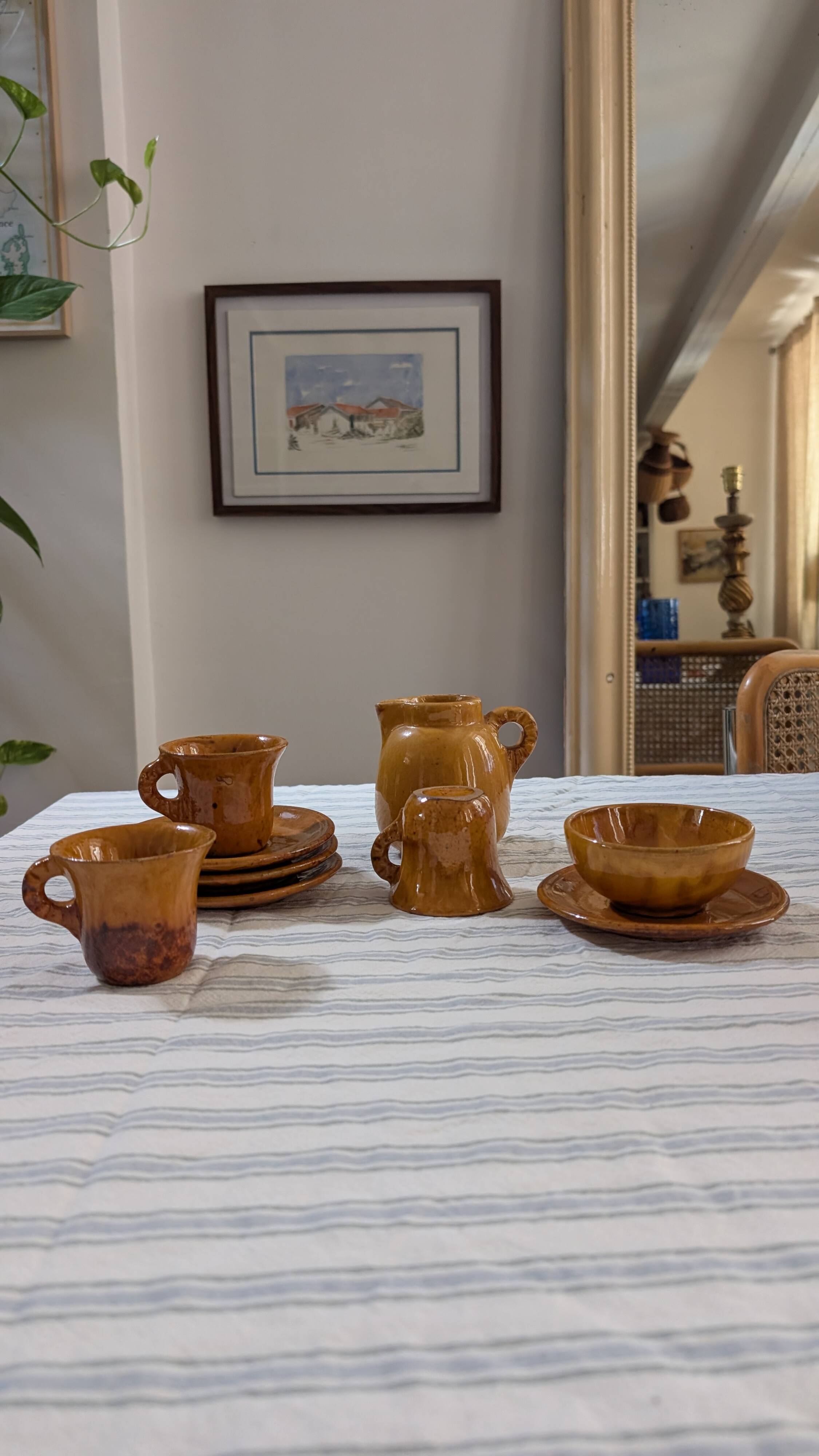 Mustard yellow glazed stoneware coffee set