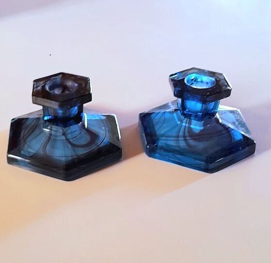 Davidson blue glass candlestick