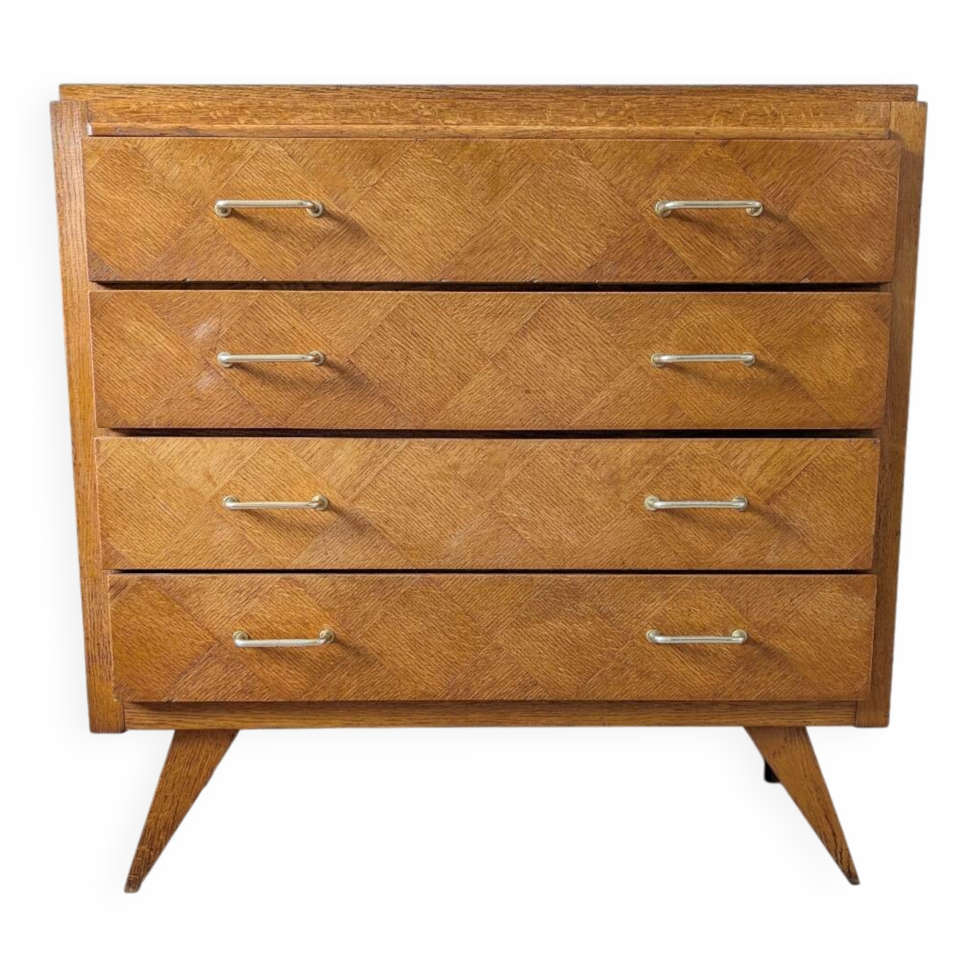 Vintage chest of drawers with checkerboard and compass feet