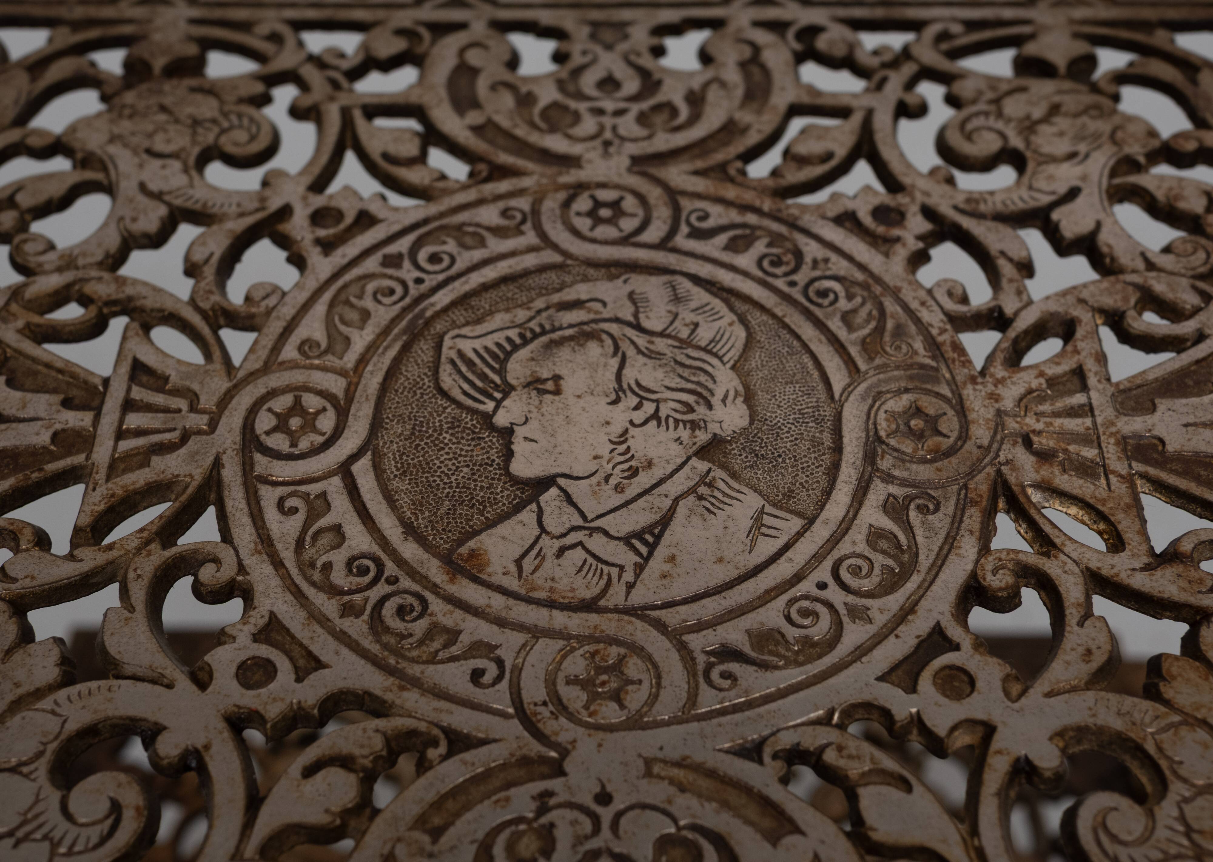 Antique Ornate Cast Iron French Brass 3 tier side table.