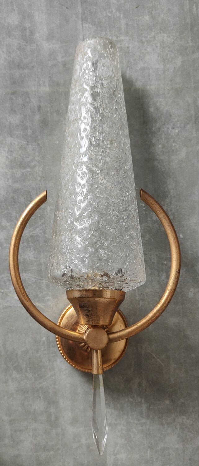 Paire appliques verre et métal doré