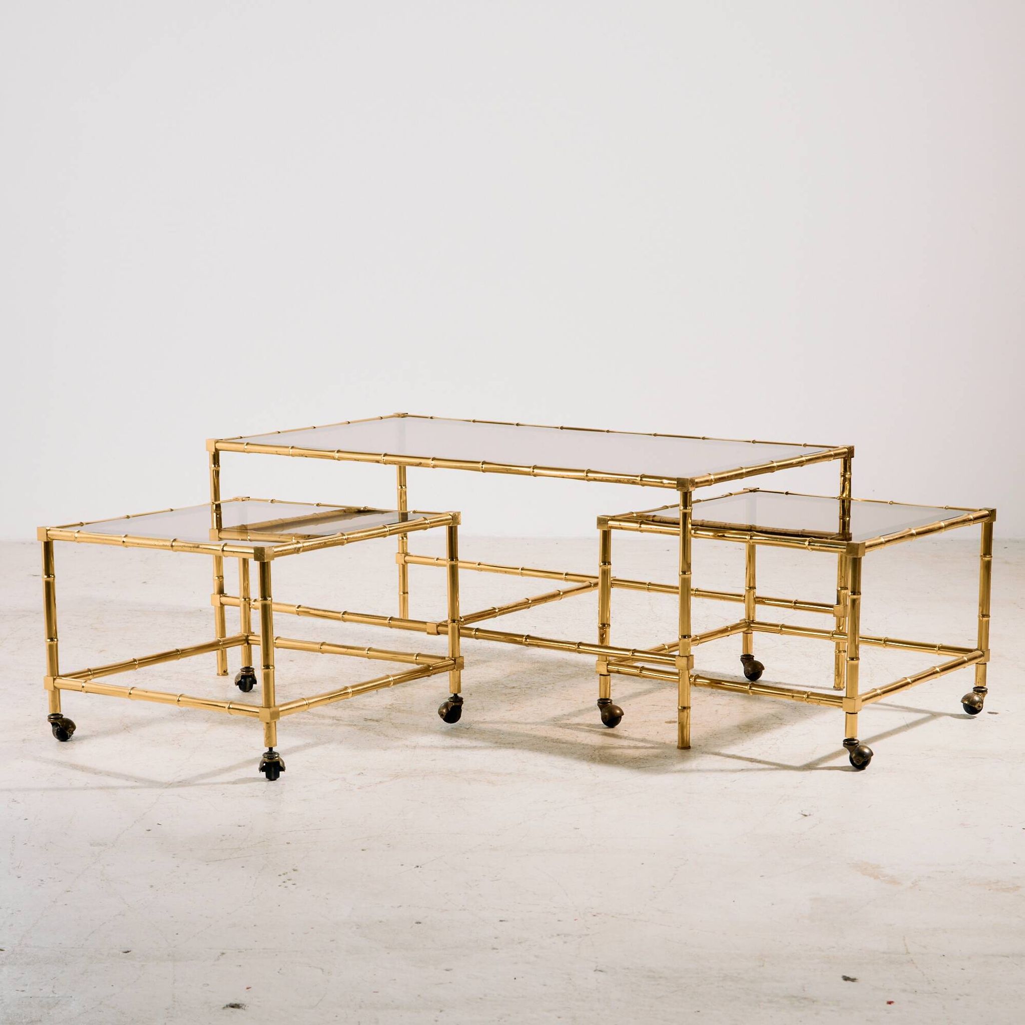 Brass coffee table, set of 3