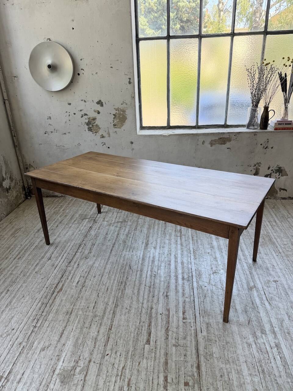 Table de ferme chêne pieds fuseaux 1950