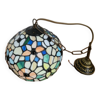 An art deco stained glass pendant light