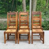 6 solid oak and straw chairs with high backs