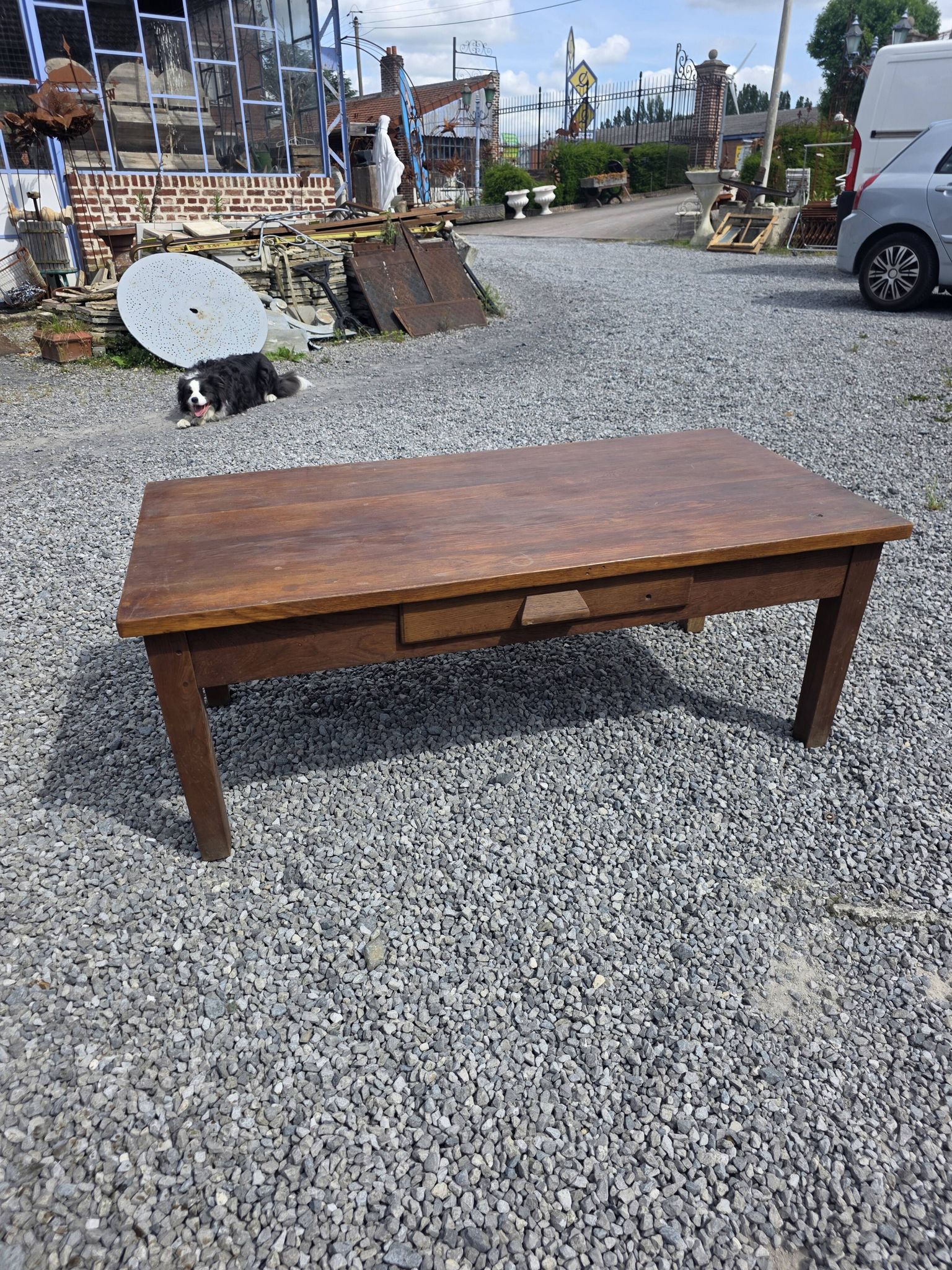 Antique solid oak coffee table, 130cm L