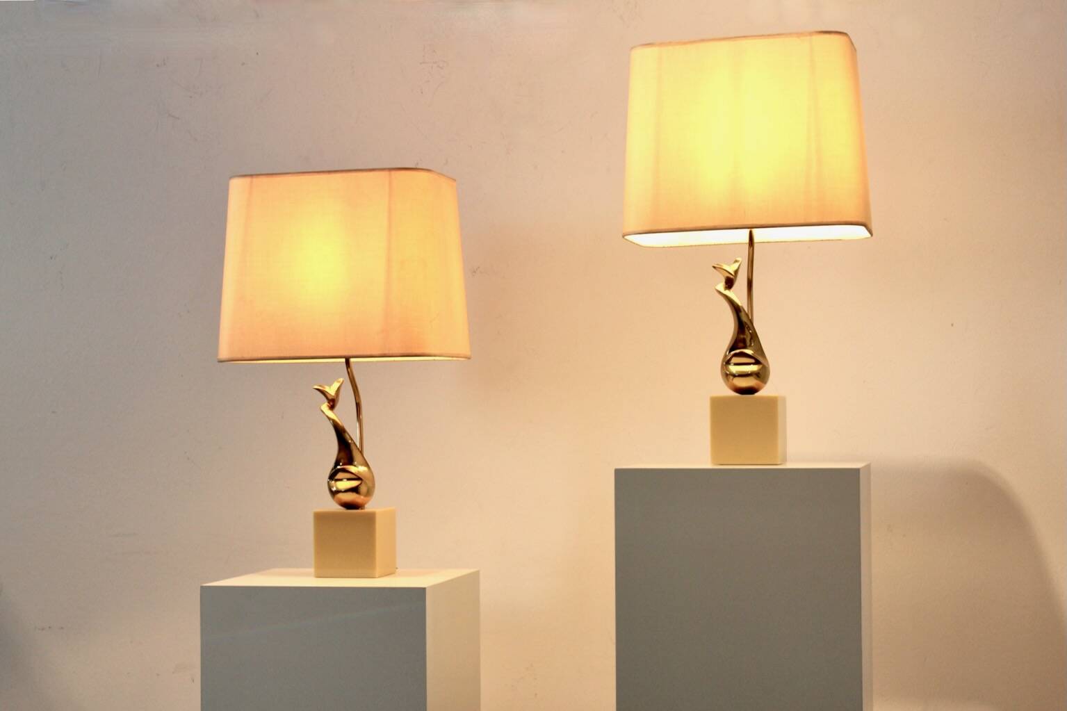Pair of Exclusive Philippe-Jean Brass Art Sculpture Table Lamps, signed
