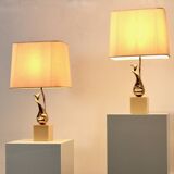 Pair of Exclusive Philippe-Jean Brass Art Sculpture Table Lamps, signed
