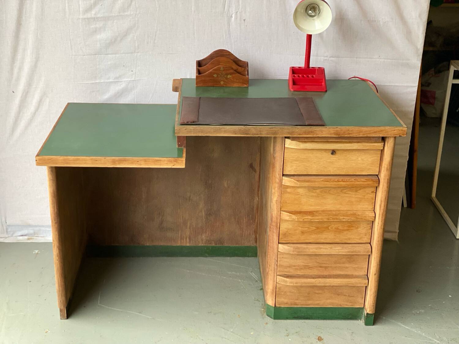Vintage green Formica desk renovated in raw wood
