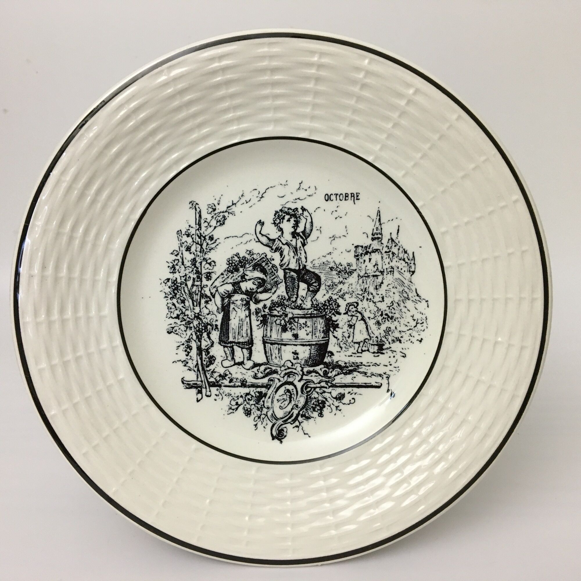 Set Of 6 Dessert Plates Representing 6 Months Of The Year. "Digoin Sarreguemines"