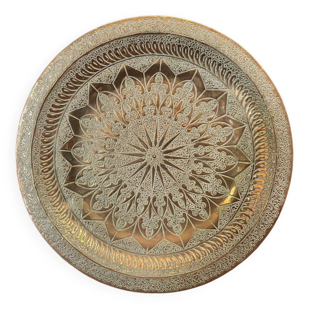 Plateau à Thé Marocain Hosna Plateau Oriental Aluminium 34cm - Décoration Marocaine Argenté Accessoire Service Thé