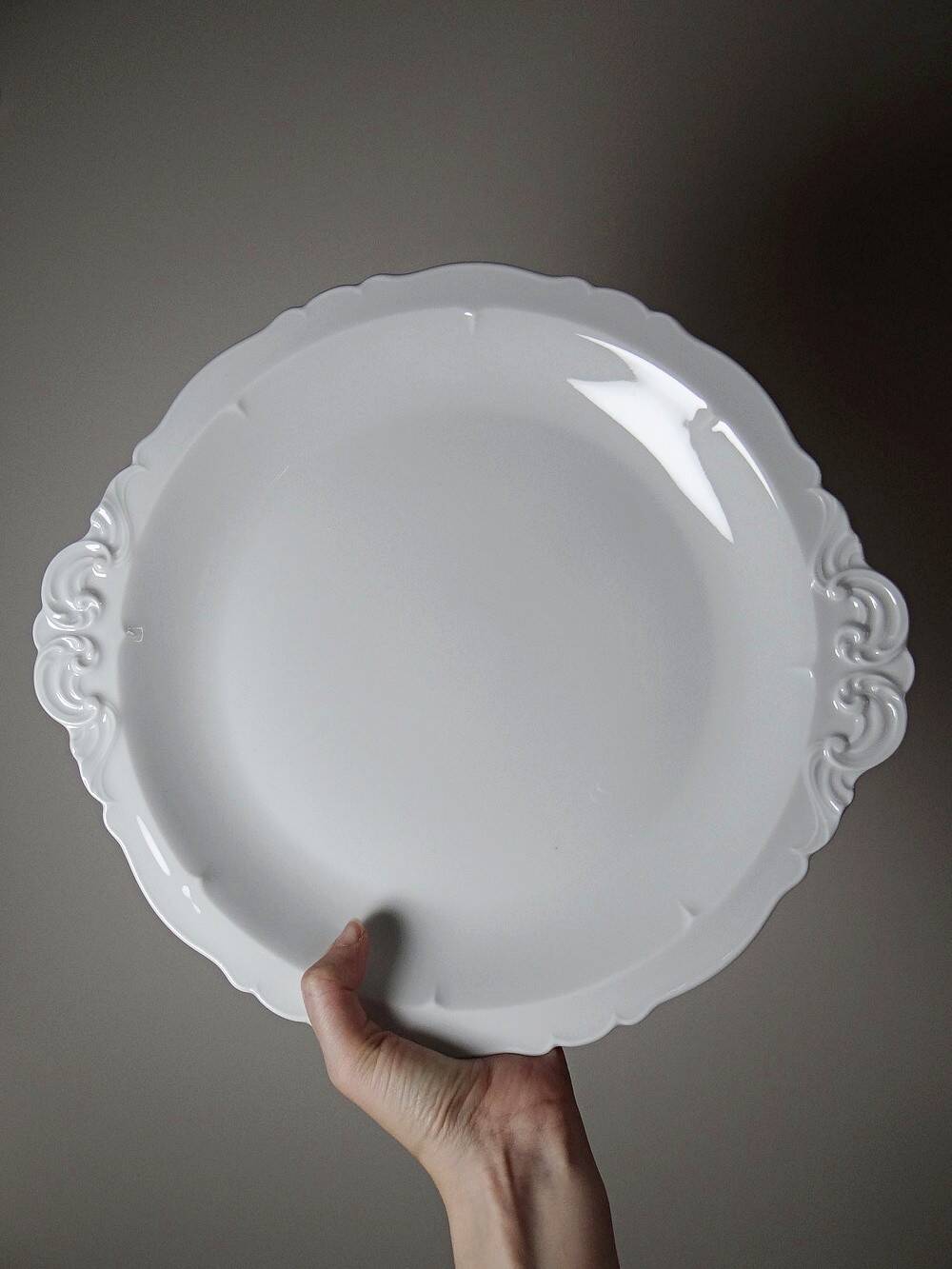 Large serving dish in fine white Limoges porcelain, vintage/antique