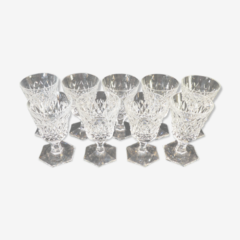 9 water glasses in crystal cut with diamond tip cristallerie de lorraine