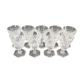 9 water glasses in crystal cut with diamond tip cristallerie de lorraine