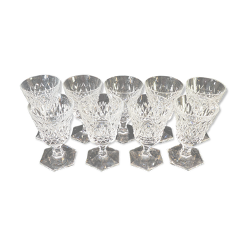 9 water glasses in crystal cut with diamond tip cristallerie de lorraine
