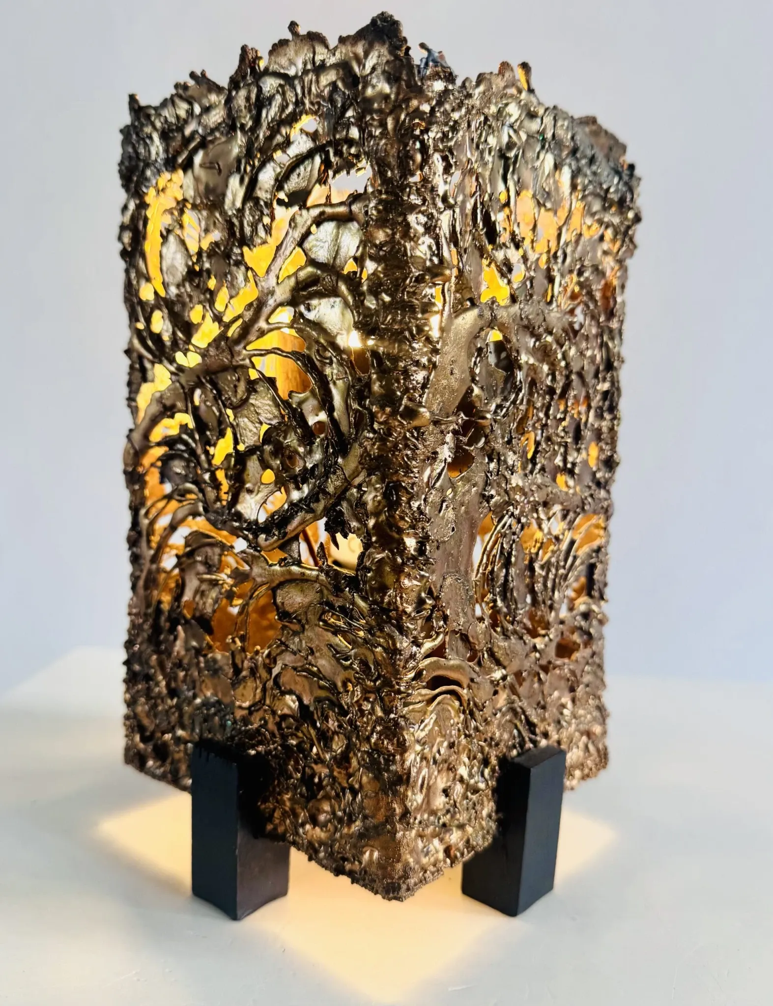 Brutalist Copper Table Lamp By Aimo Tukiainen For Oy Moonlight, Finland, 1970S
