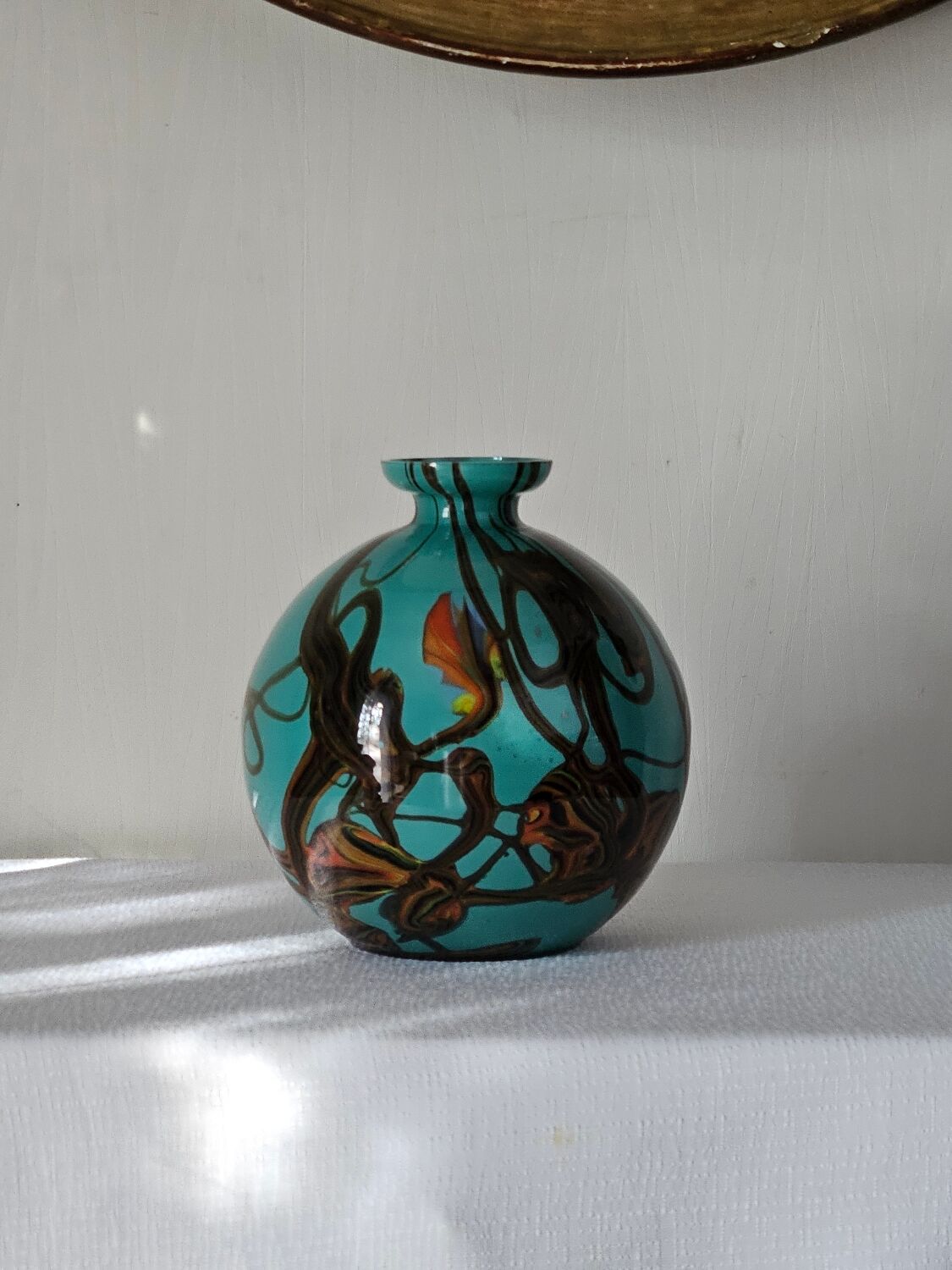 Vintage Czech multicoloured blown glass ball vase