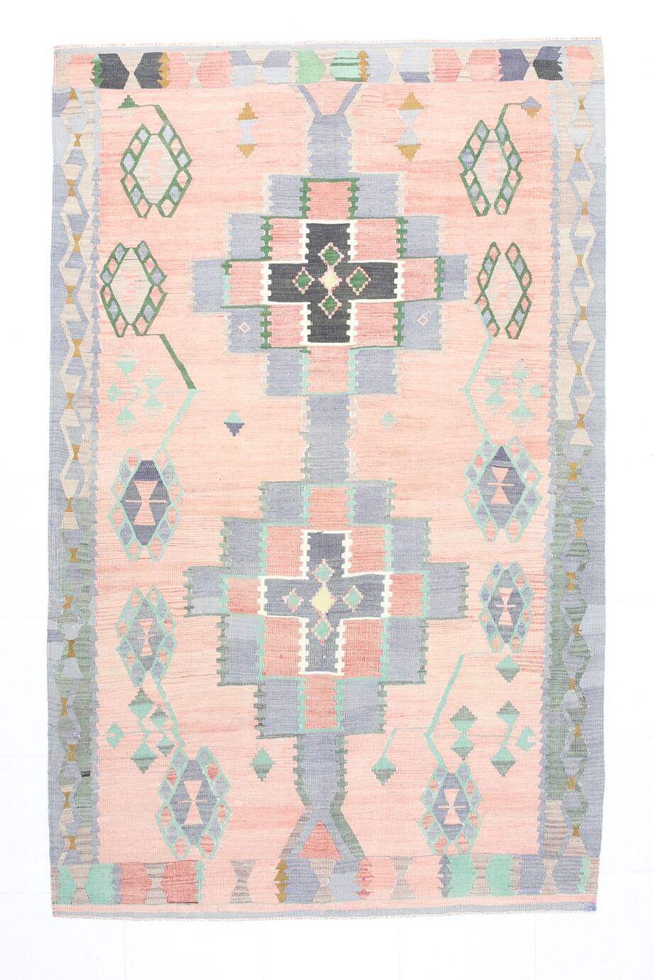 5x8 Vintage Samon Pink & Light Grey Vintage Oushak Area Rug, 161x255 cm