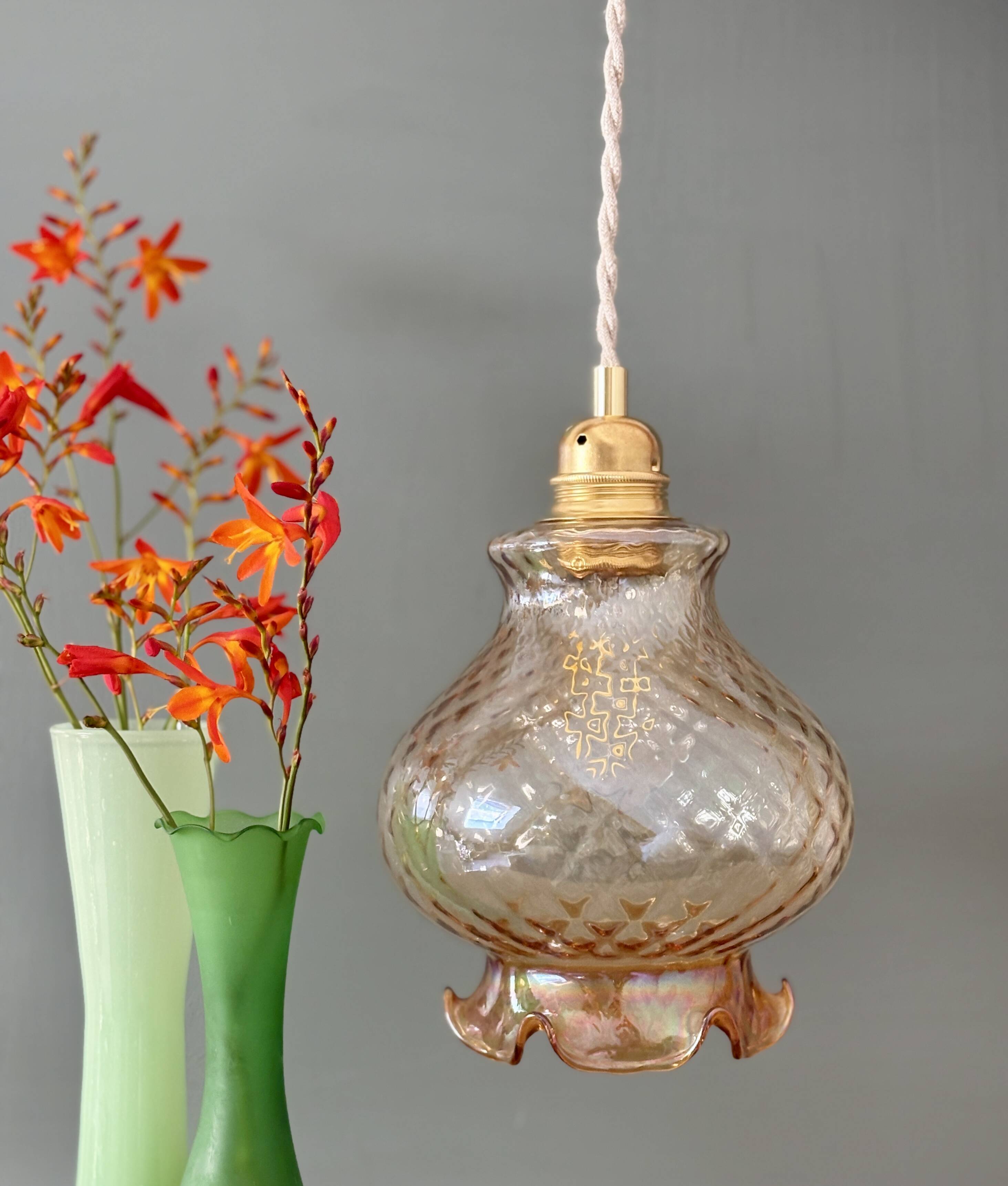 Vintage amber glass suspension globe