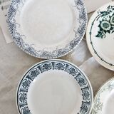 4 mismatched white and green ironstone dessert plates Arabesque set