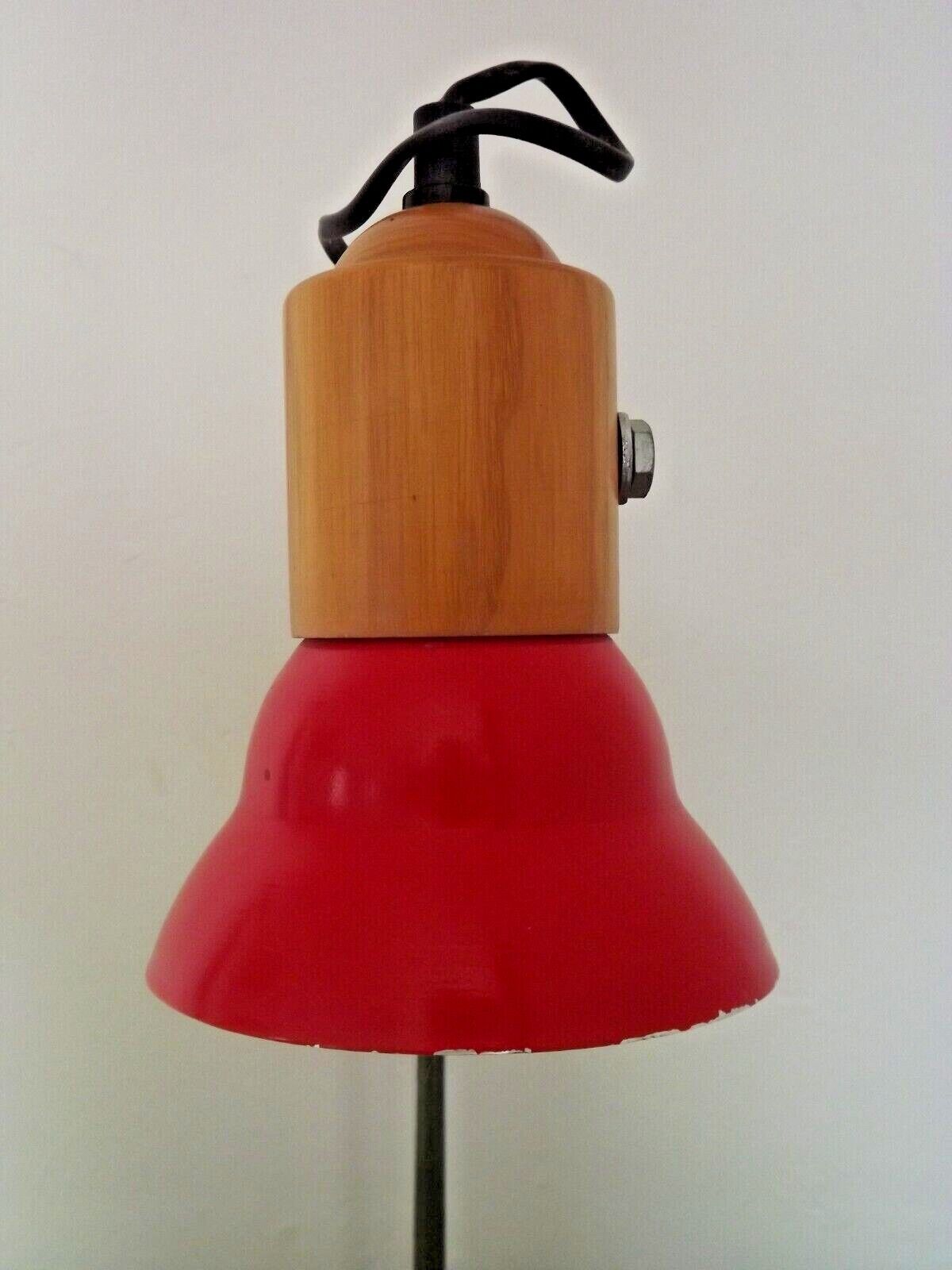 Adjustable vintage French desk lamp in red, black, silver & wood effect 3631