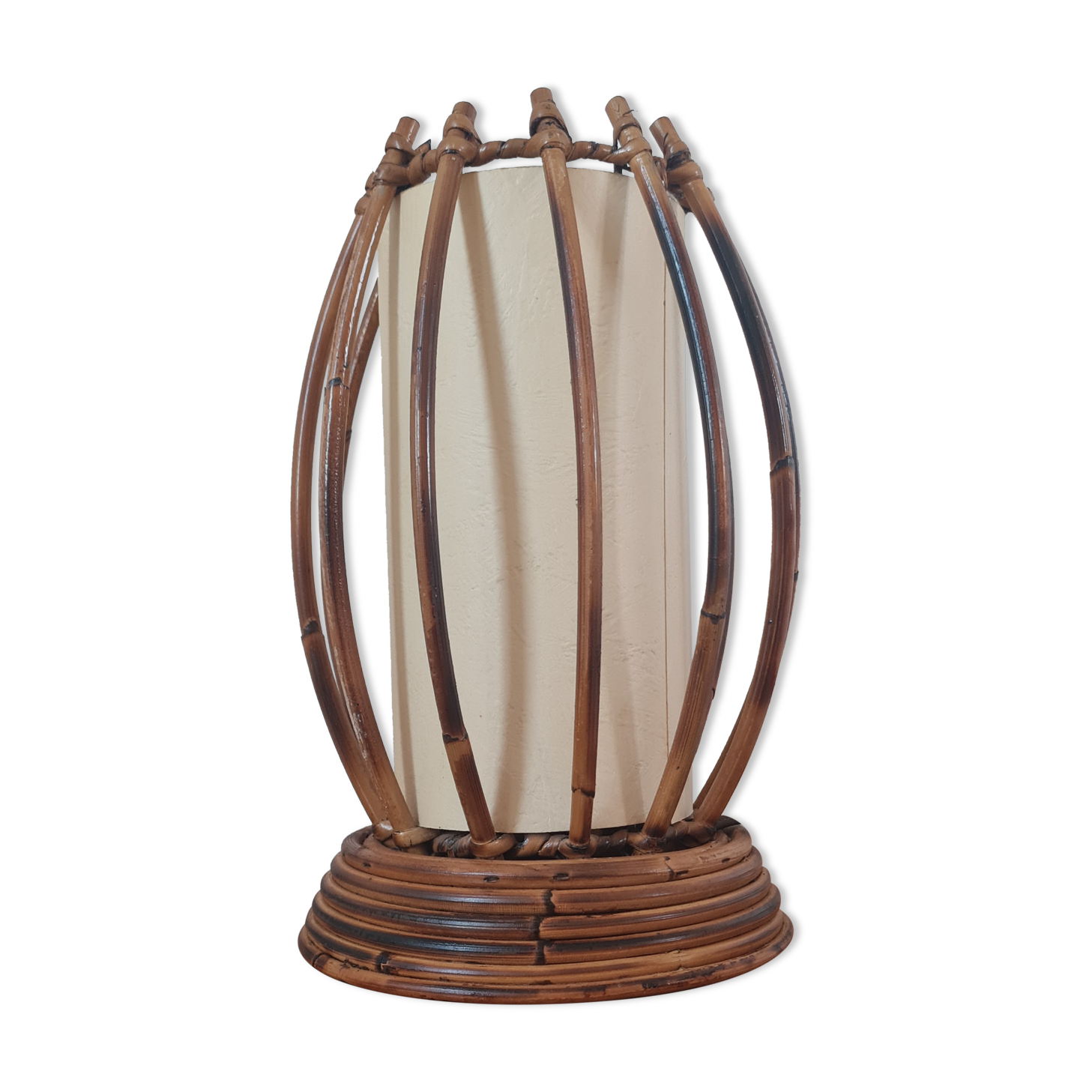 Rattan and bamboo table lamp by Louis Sognot 1960