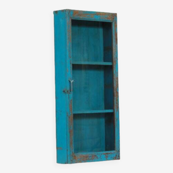 Vintage blue old teak wall display case patina and original piece from india