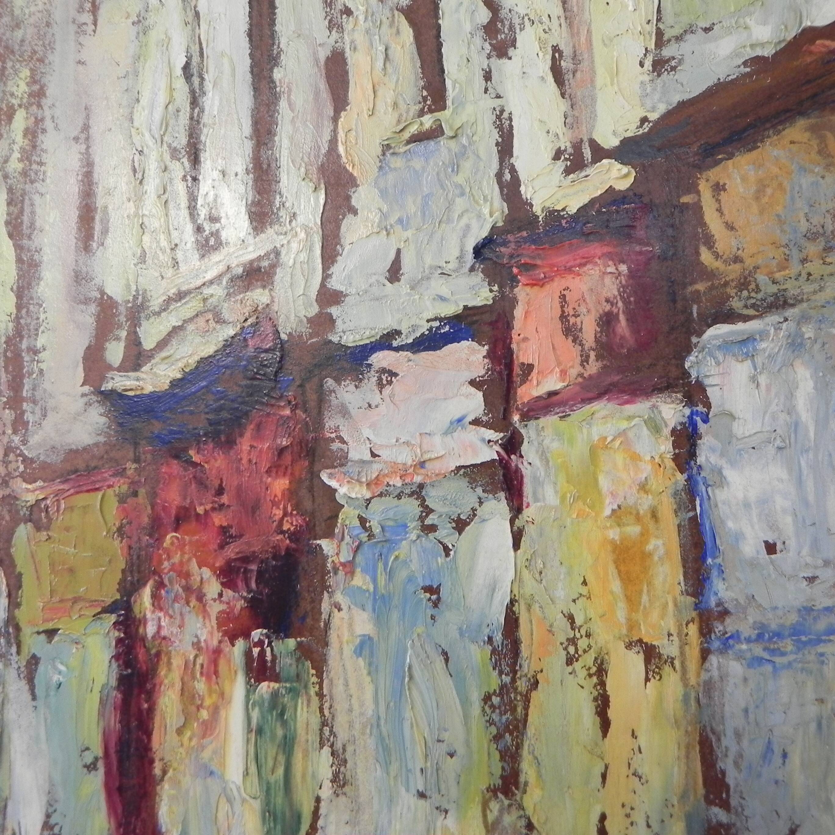 Painting of a street in (probably) Paris, 1950s