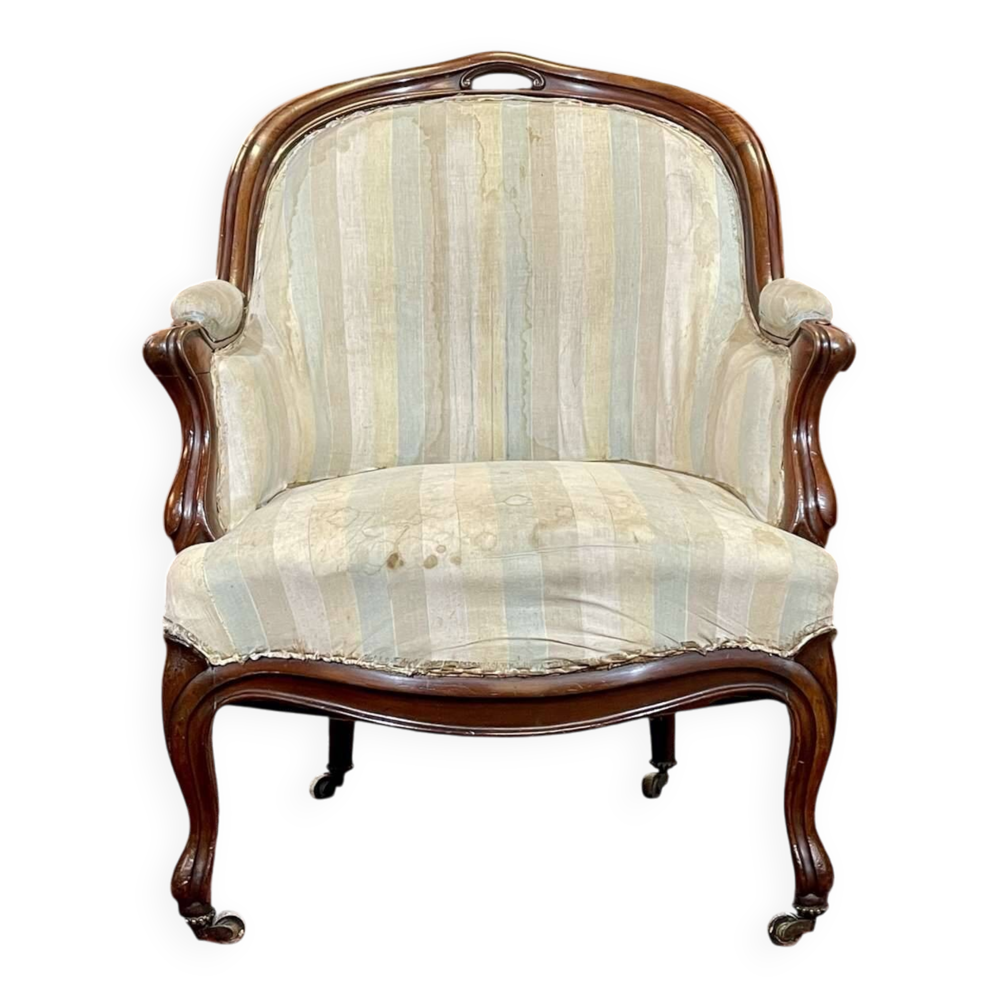 Napoleon III bergère in mahogany from the late 19th century to be reupholstered.