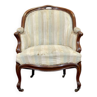 Napoleon III bergère in mahogany from the late 19th century to be reupholstered.