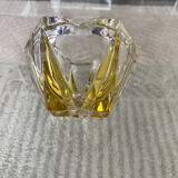 Cendrier vide poches vintage en verre ou cristal ciselé jaune