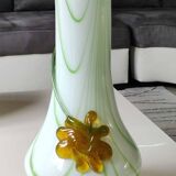 Large Venetian Vase in blown Art glass/Murano. Embossed amber-colored floral pattern. High 35 cm