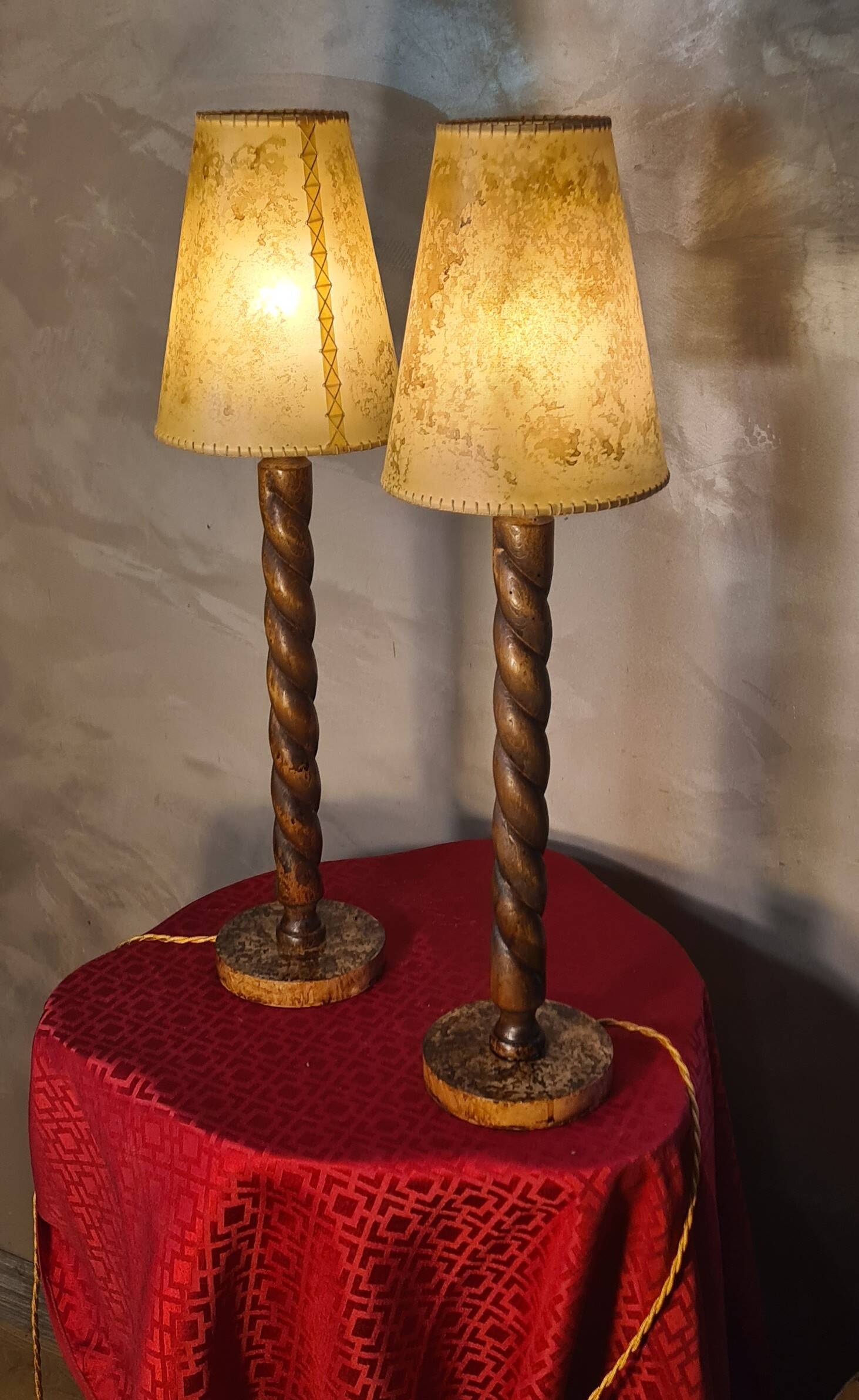 Pair of scandinavian wooden bedside lamps 1950 elec ok without switch 60x17