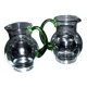 Set of 2 small blown glass wine pitchers - vintage green Alsatian balloon pitcher
