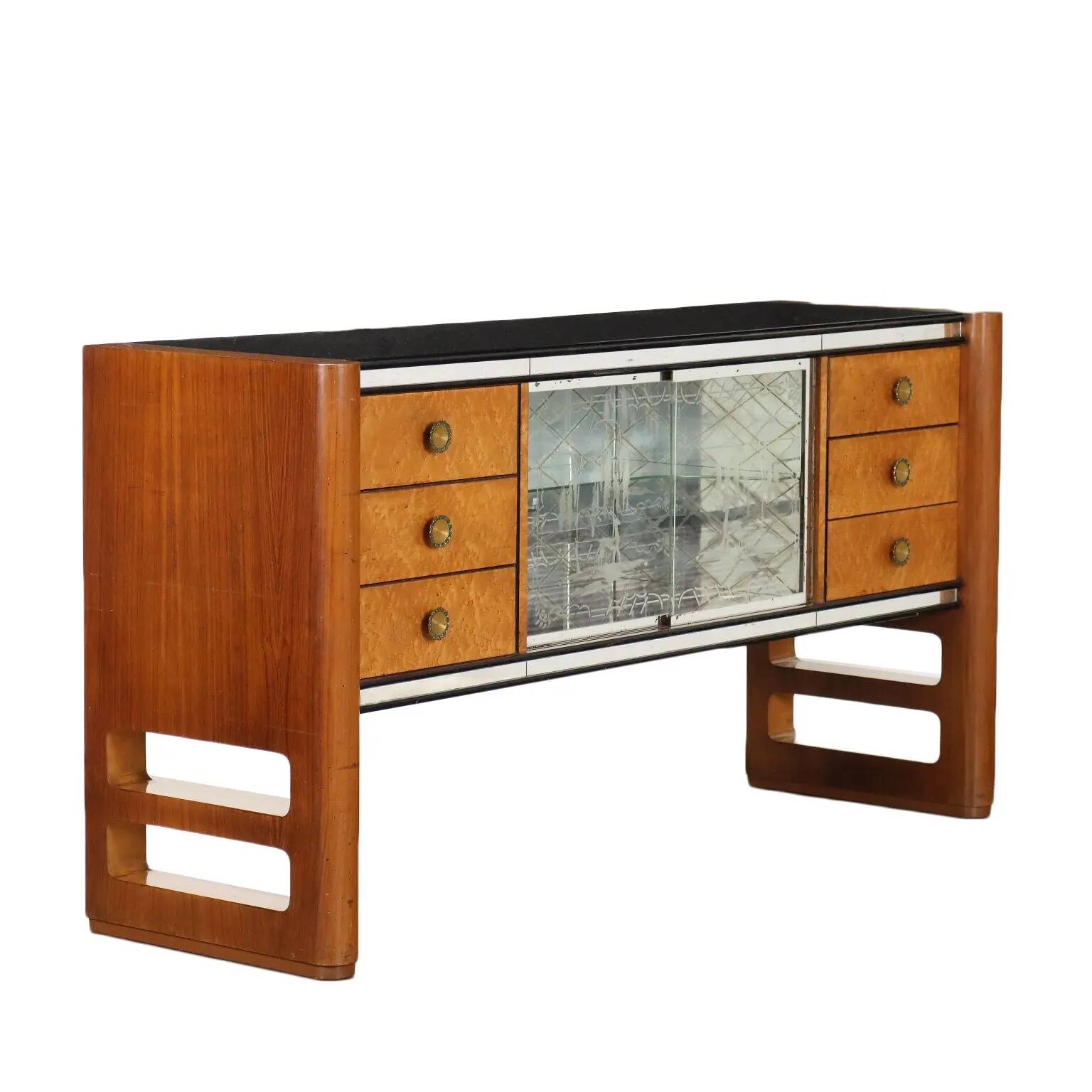 Buffet vintage Palazzi dell'Arte Cantù en noyer et laiton, Italie, années 1940