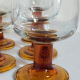 Six amber stemmed glasses from the 70s