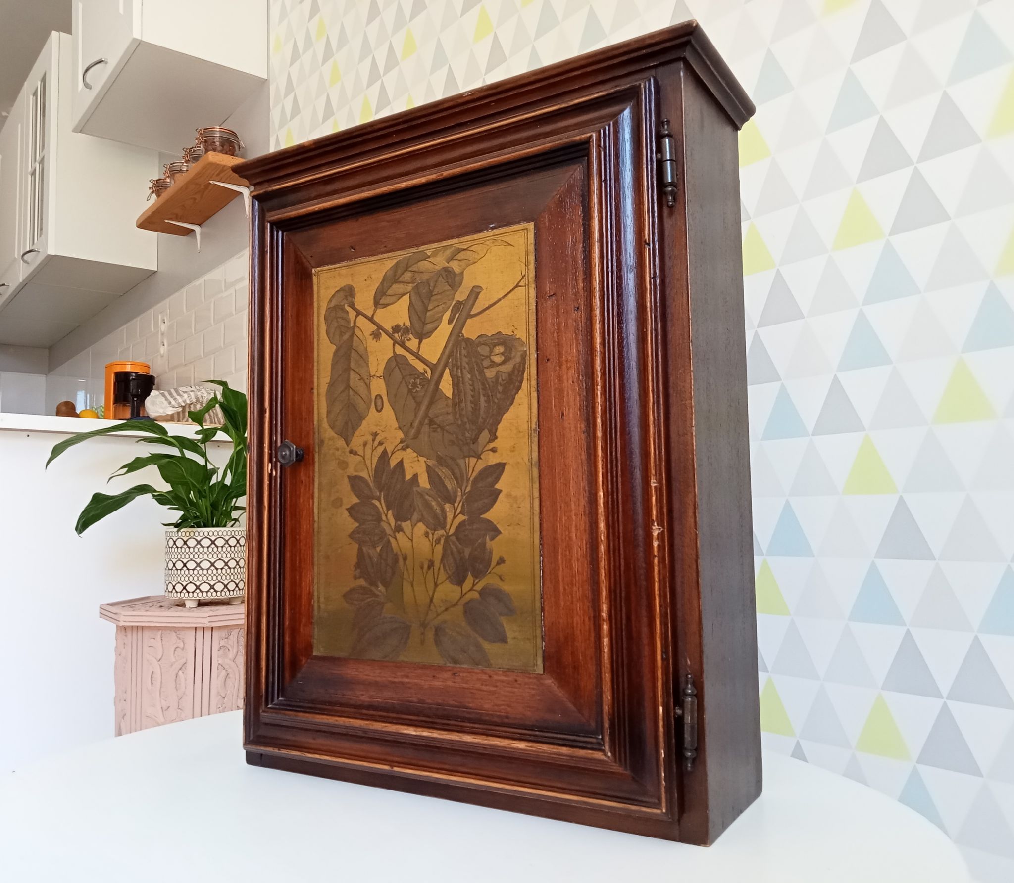 Armoire de toilette ancienne en bois et laiton années 40/50