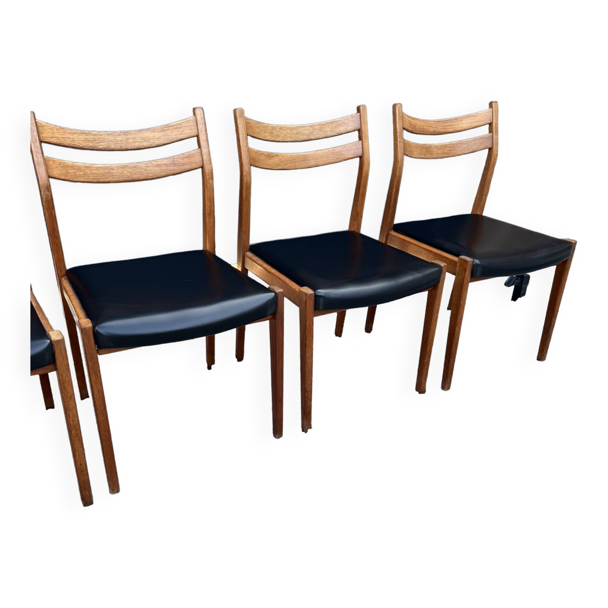 Set de 6 chaises scandinave en teck et cuir noir