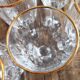 Set of 6 vintage white wine glasses with scrolled rim and gold rim