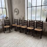 Straw chairs oak 1940s Dudouyt