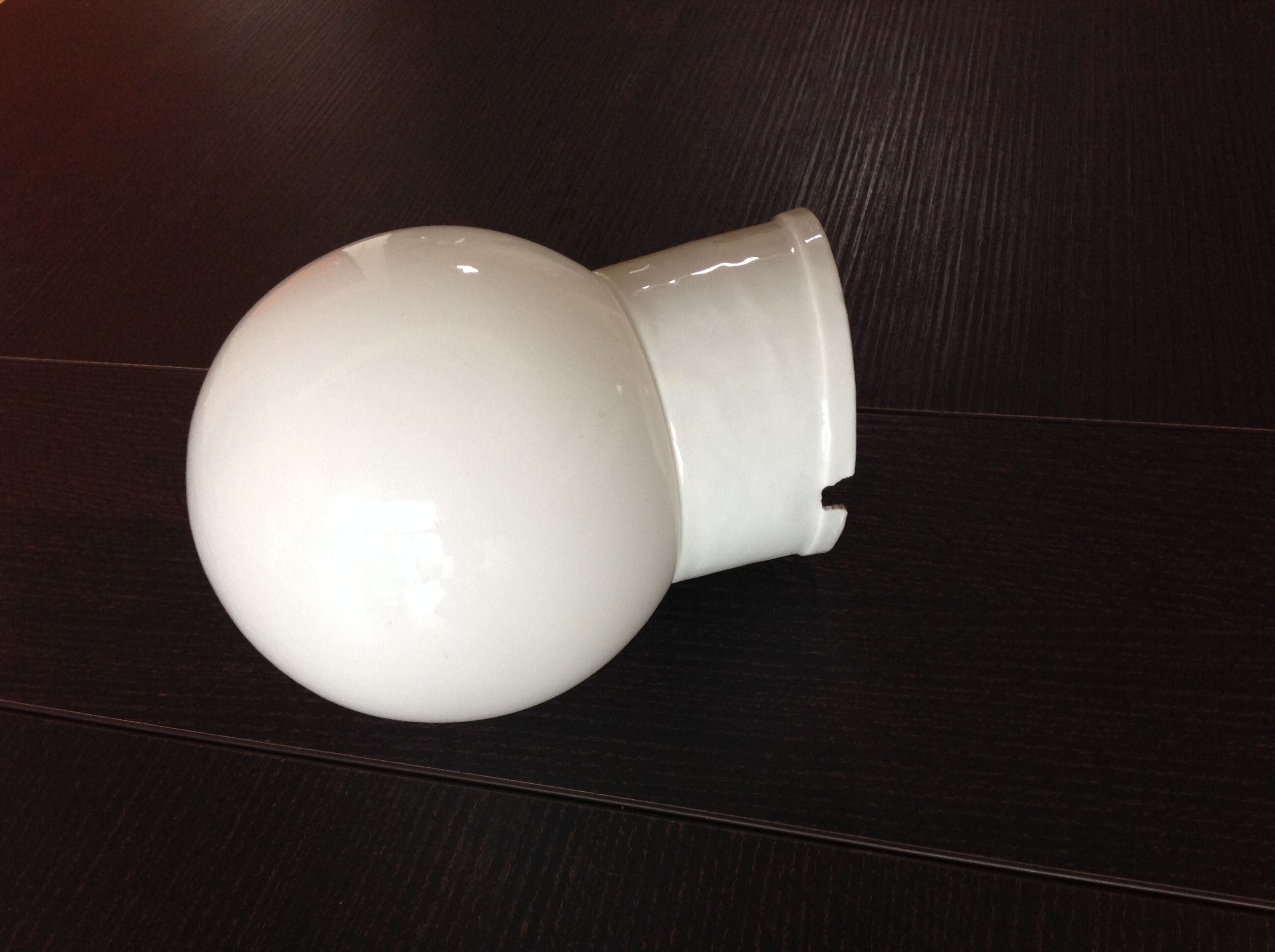 Vintage globe wall lamp in white opaline with white ceramic base
