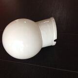 Vintage globe wall lamp in white opaline with white ceramic base