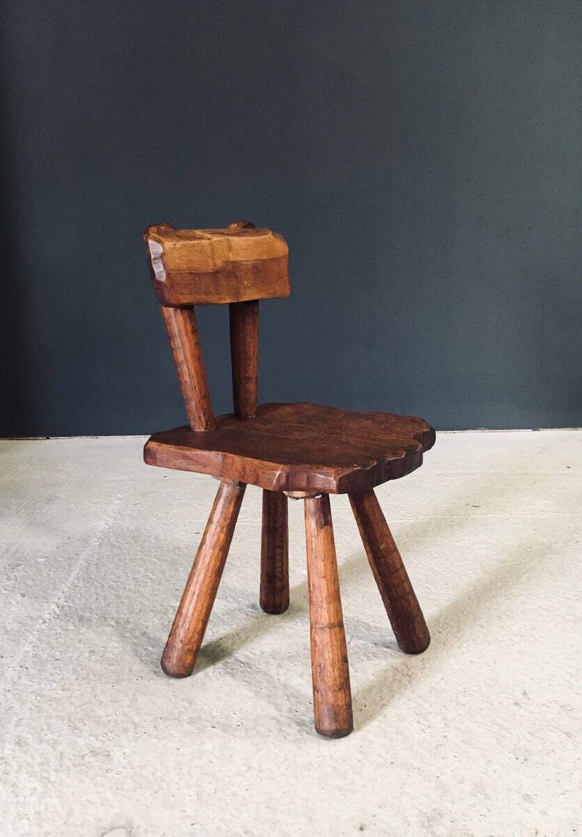 Rustic Alpine Hand-Carved Oak Chair, France, 1920s