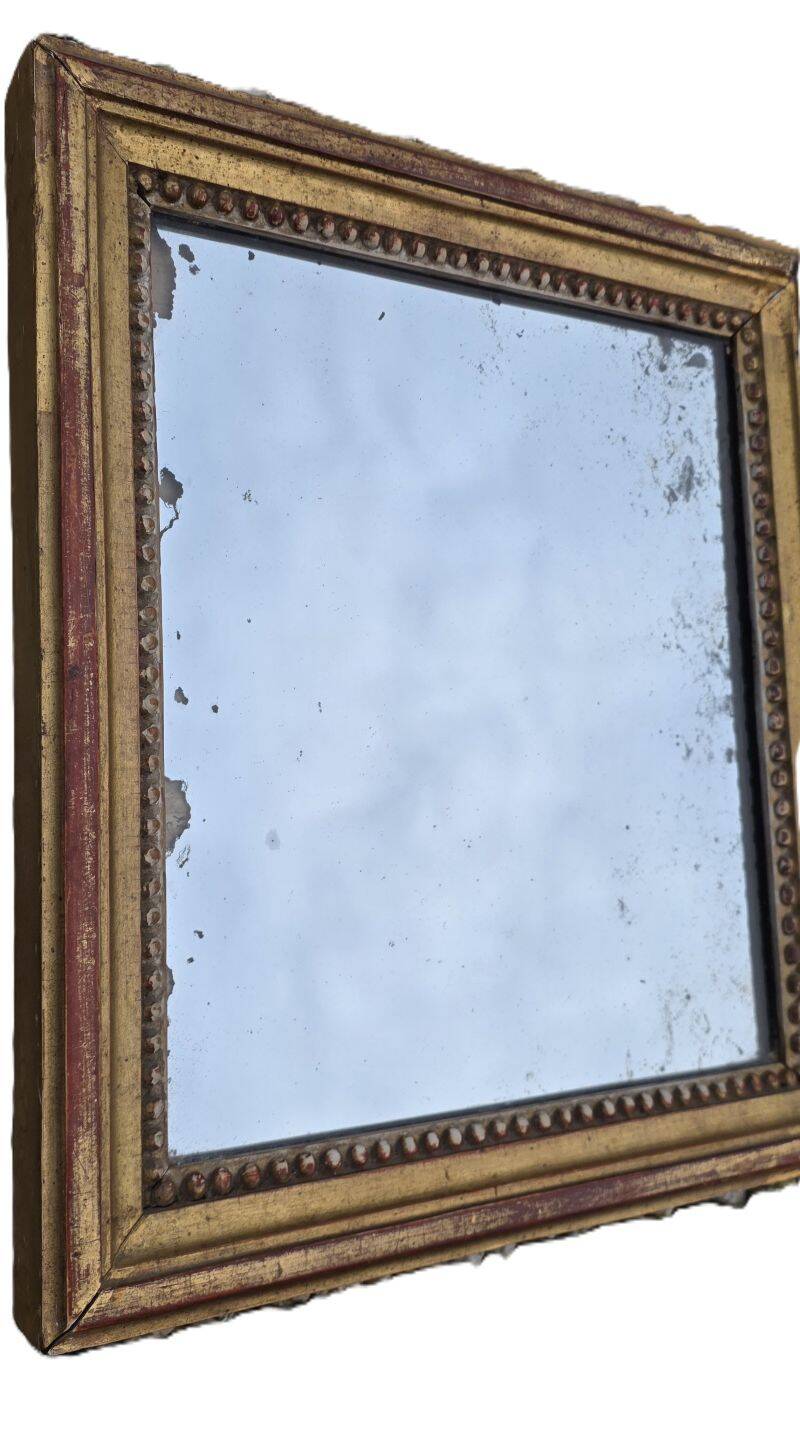 Antique Rectangular Mirror in Gilded Wood Height 38 cm